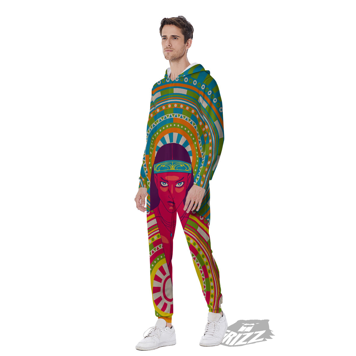 Abstract Psychedelic Women Print Men's Jumpsuit-grizzshop