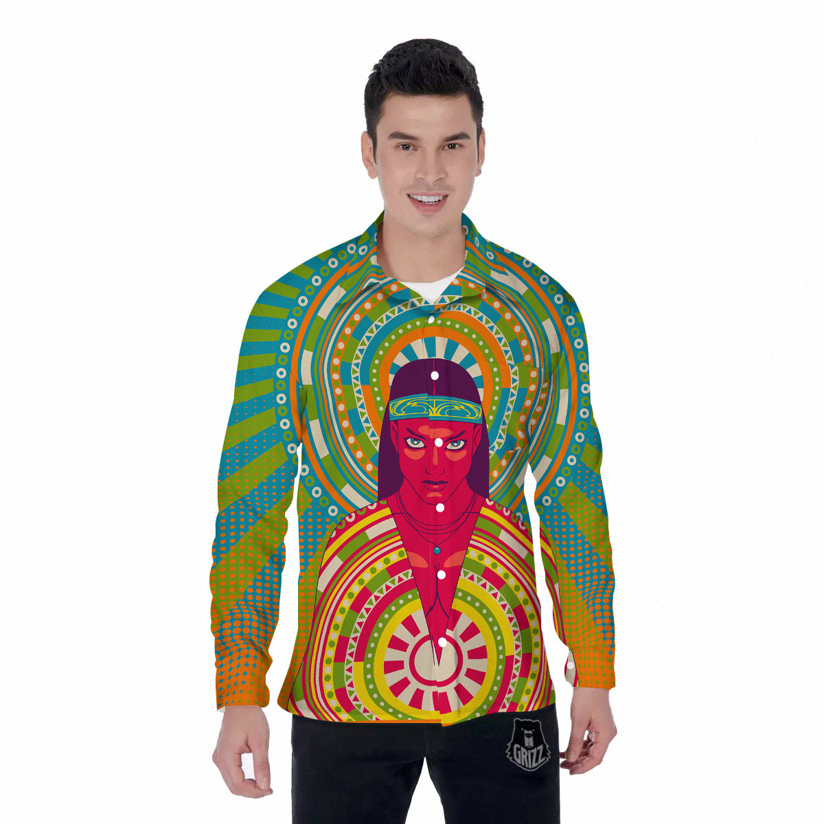 Abstract Psychedelic Women Print Men's Long Sleeve Shirts-grizzshop