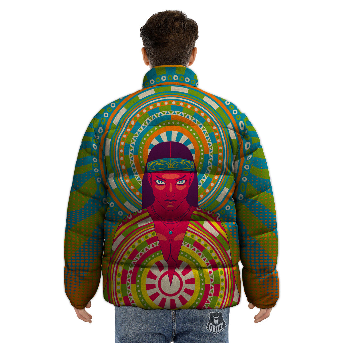 Abstract Psychedelic Women Print Puffer Jacket-grizzshop