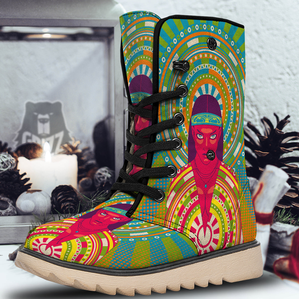 Abstract Psychedelic Women Print Snow Boots-grizzshop
