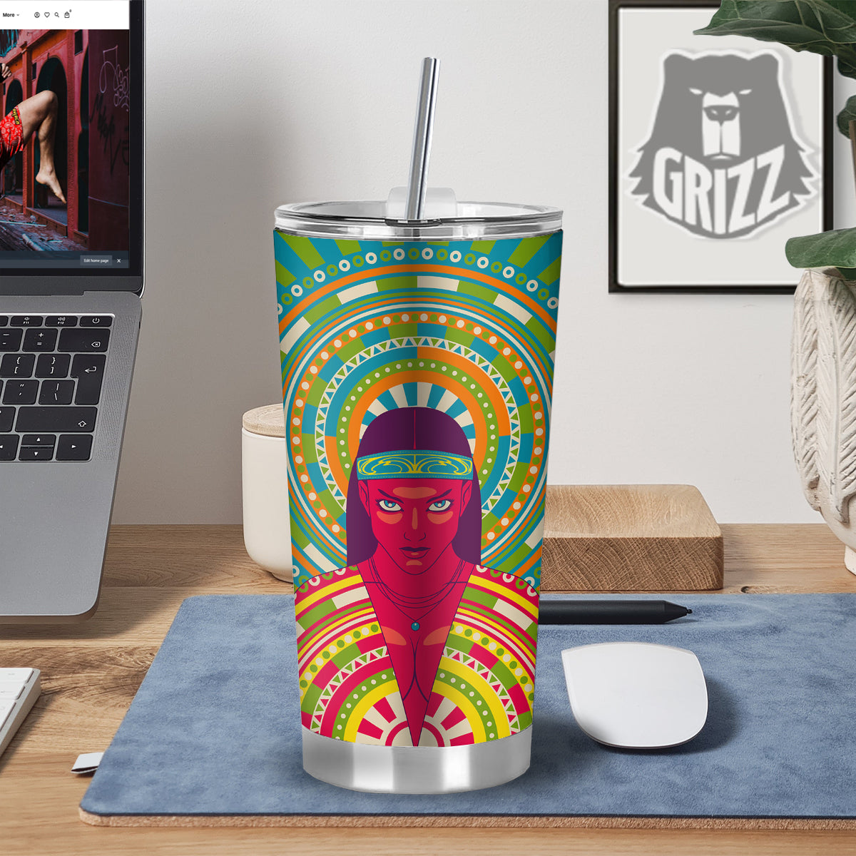 Abstract Psychedelic Women Print Tumbler-grizzshop