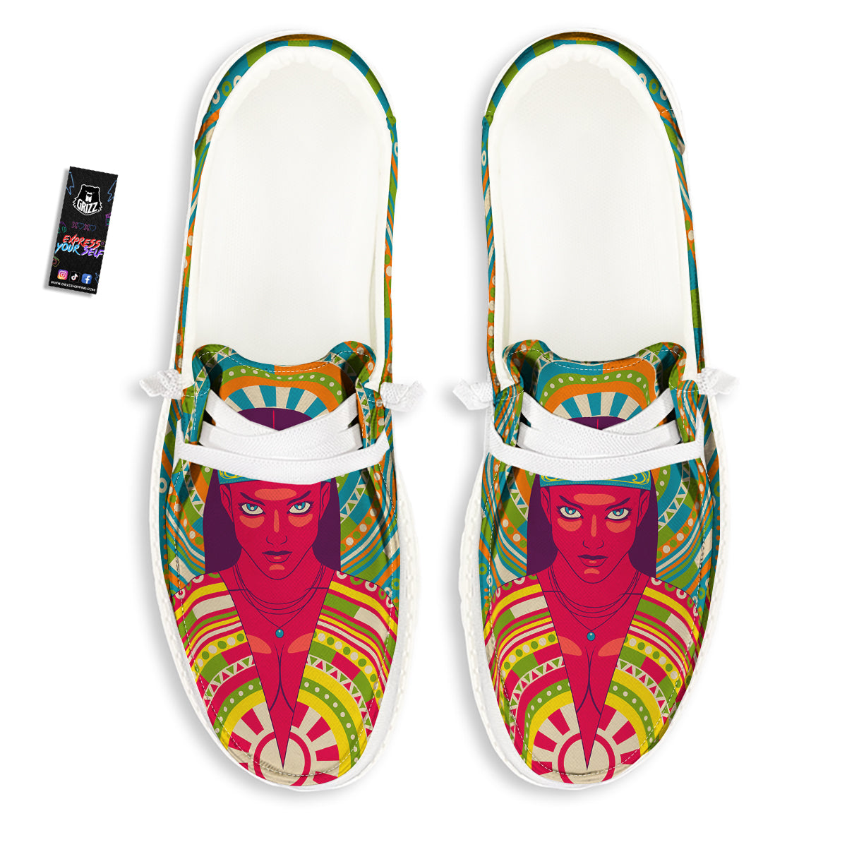 Abstract Psychedelic Women Print White Loafers-grizzshop
