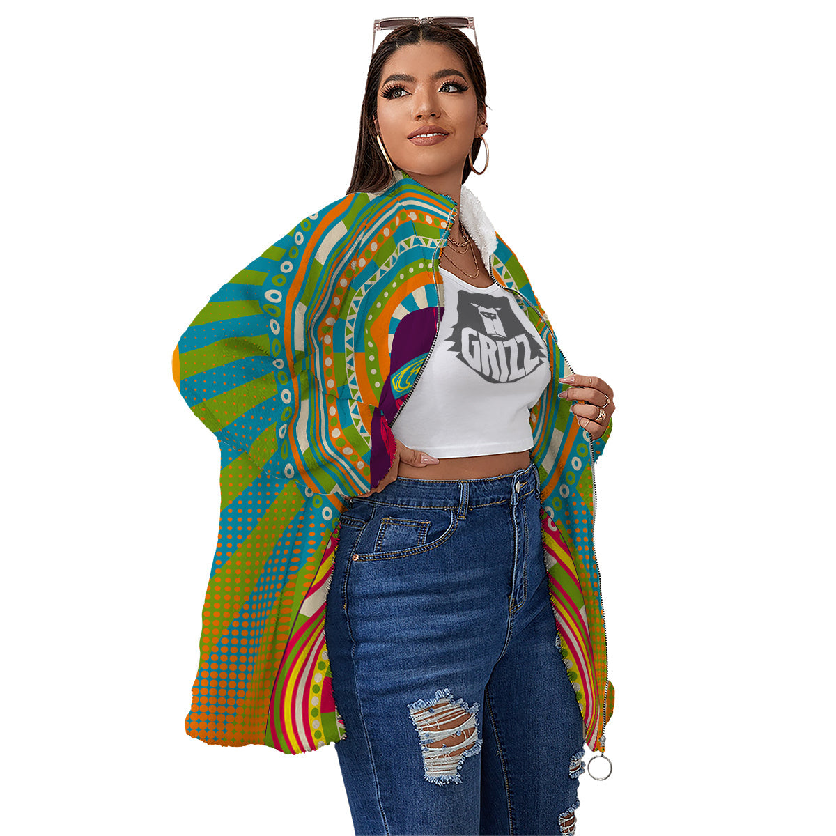 Abstract Psychedelic Women Print Women's Sherpa Jacket-grizzshop