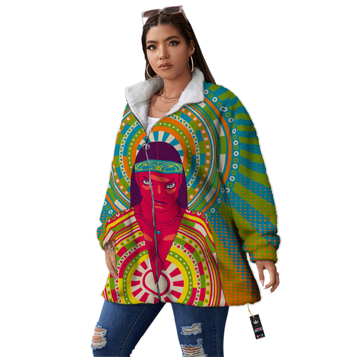 Abstract Psychedelic Women Print Women's Sherpa Jacket-grizzshop