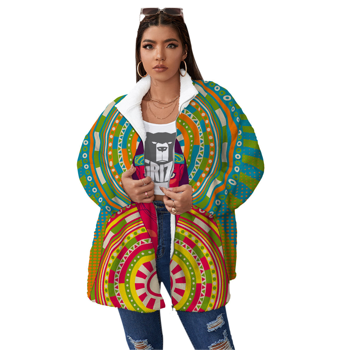 Abstract Psychedelic Women Print Women's Sherpa Jacket-grizzshop