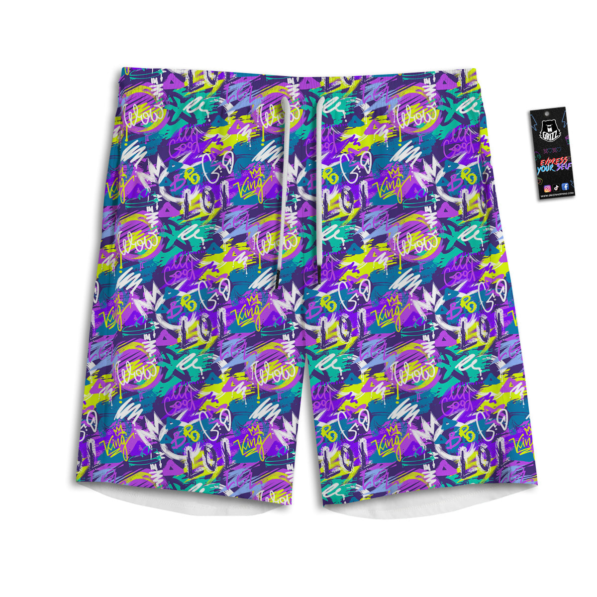 Abstract Purple Graffiti Print Pattern Men's Athletic Shorts