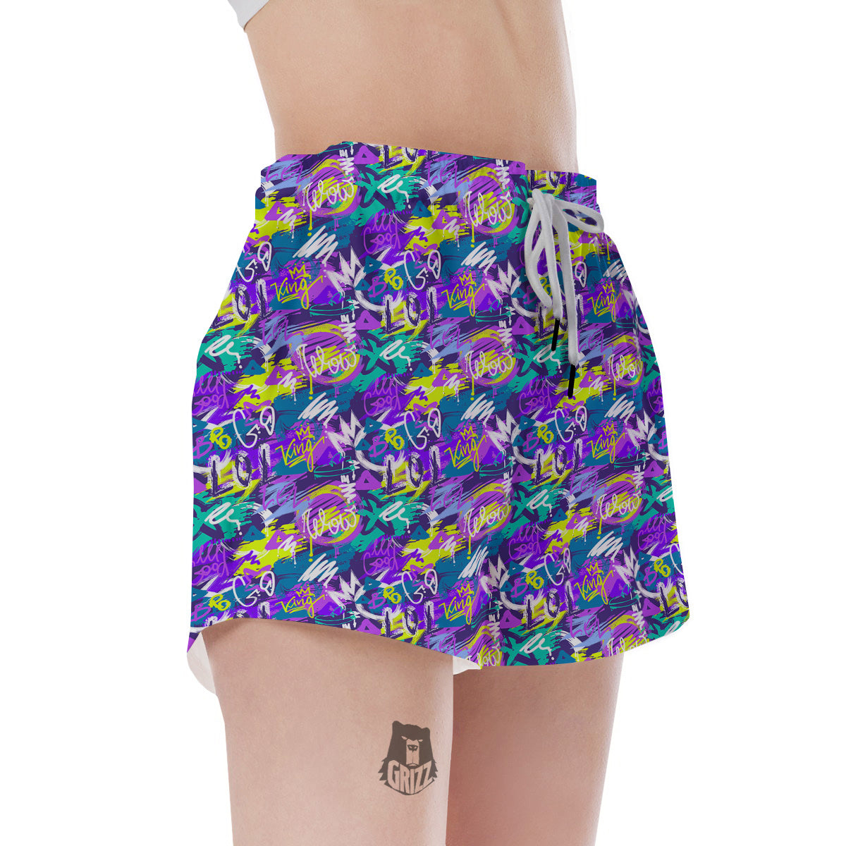 Abstract Purple Graffiti Print Pattern Women's Shorts-grizzshop