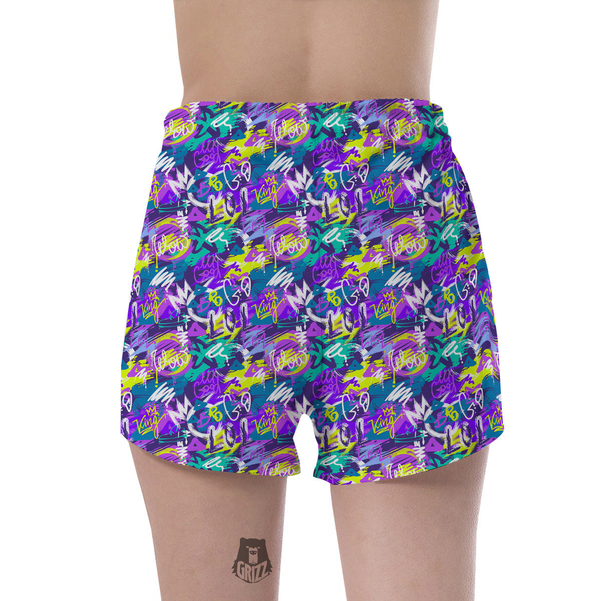 Abstract Purple Graffiti Print Pattern Women's Shorts-grizzshop
