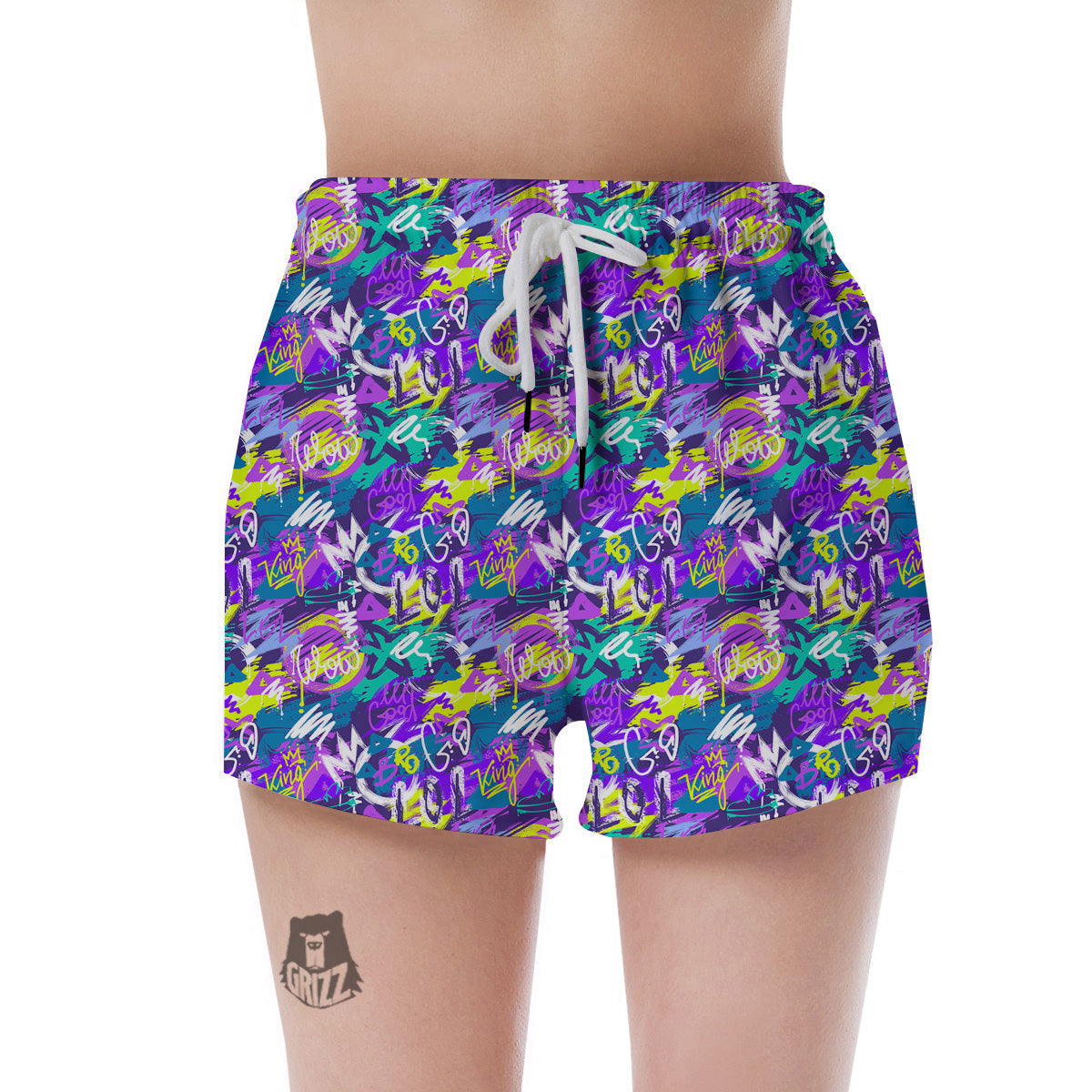 Abstract Purple Graffiti Print Pattern Women's Shorts-grizzshop