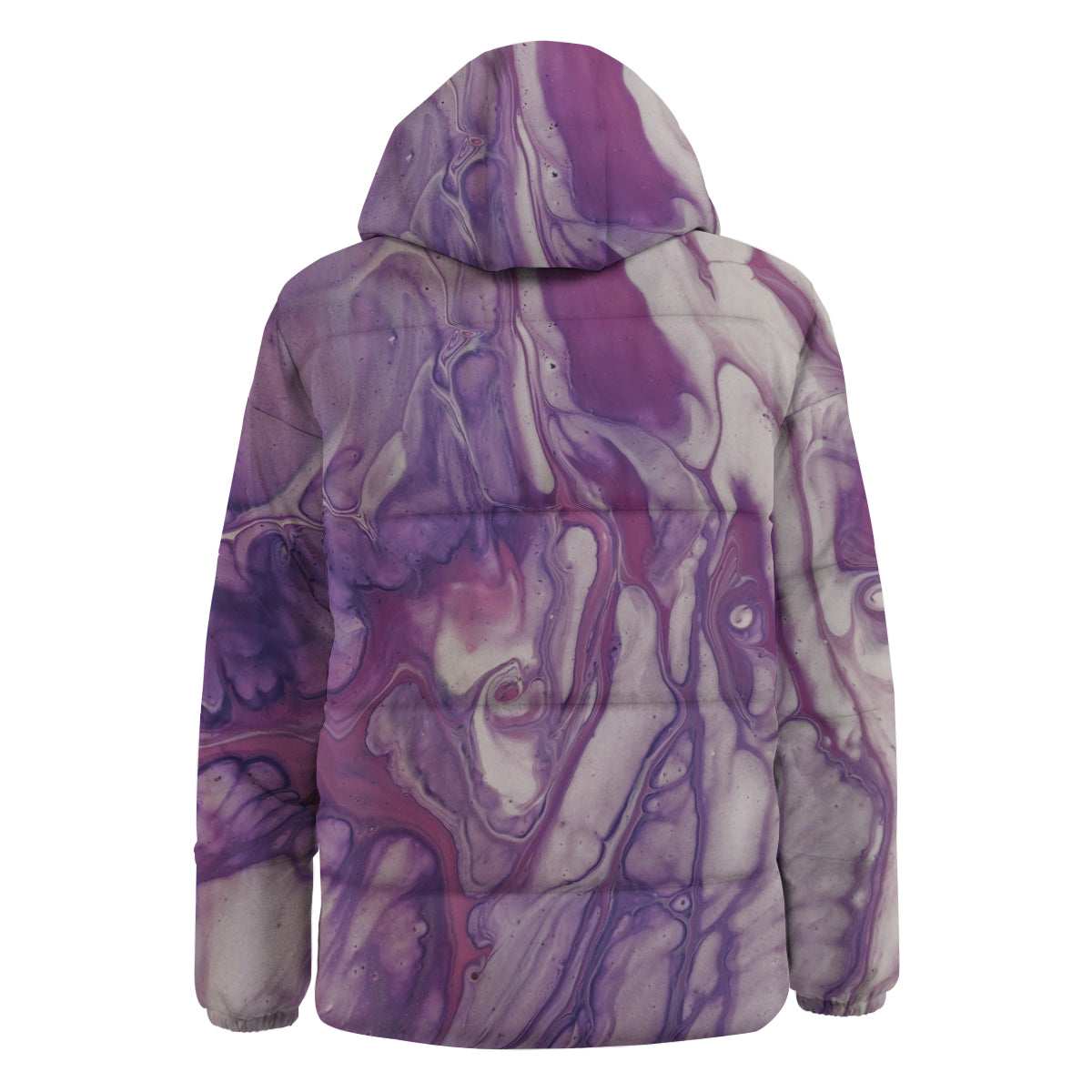 Abstract Purple Liquid Marble Print Down Jacket-grizzshop