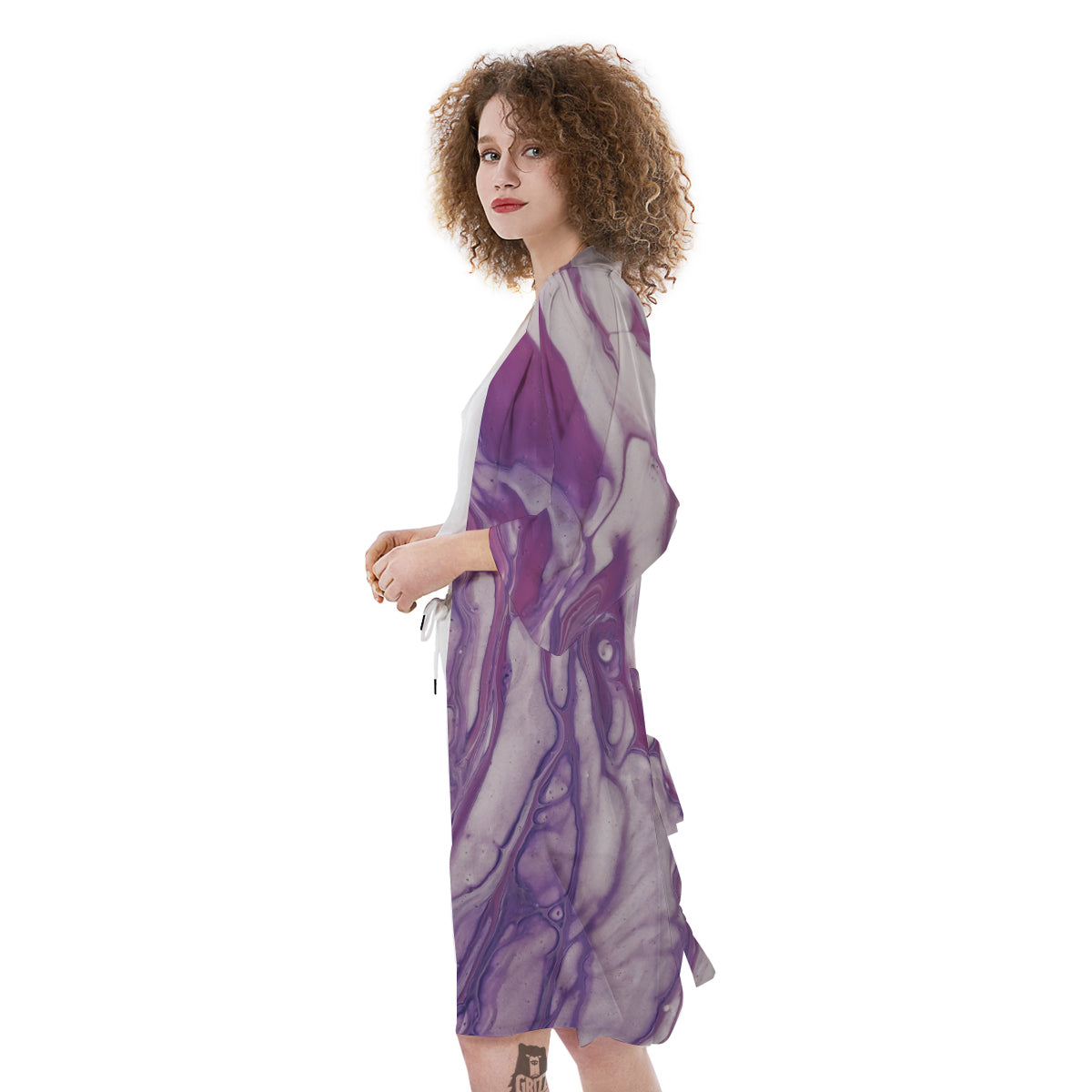 Abstract Purple Liquid Marble Print Kimono-grizzshop