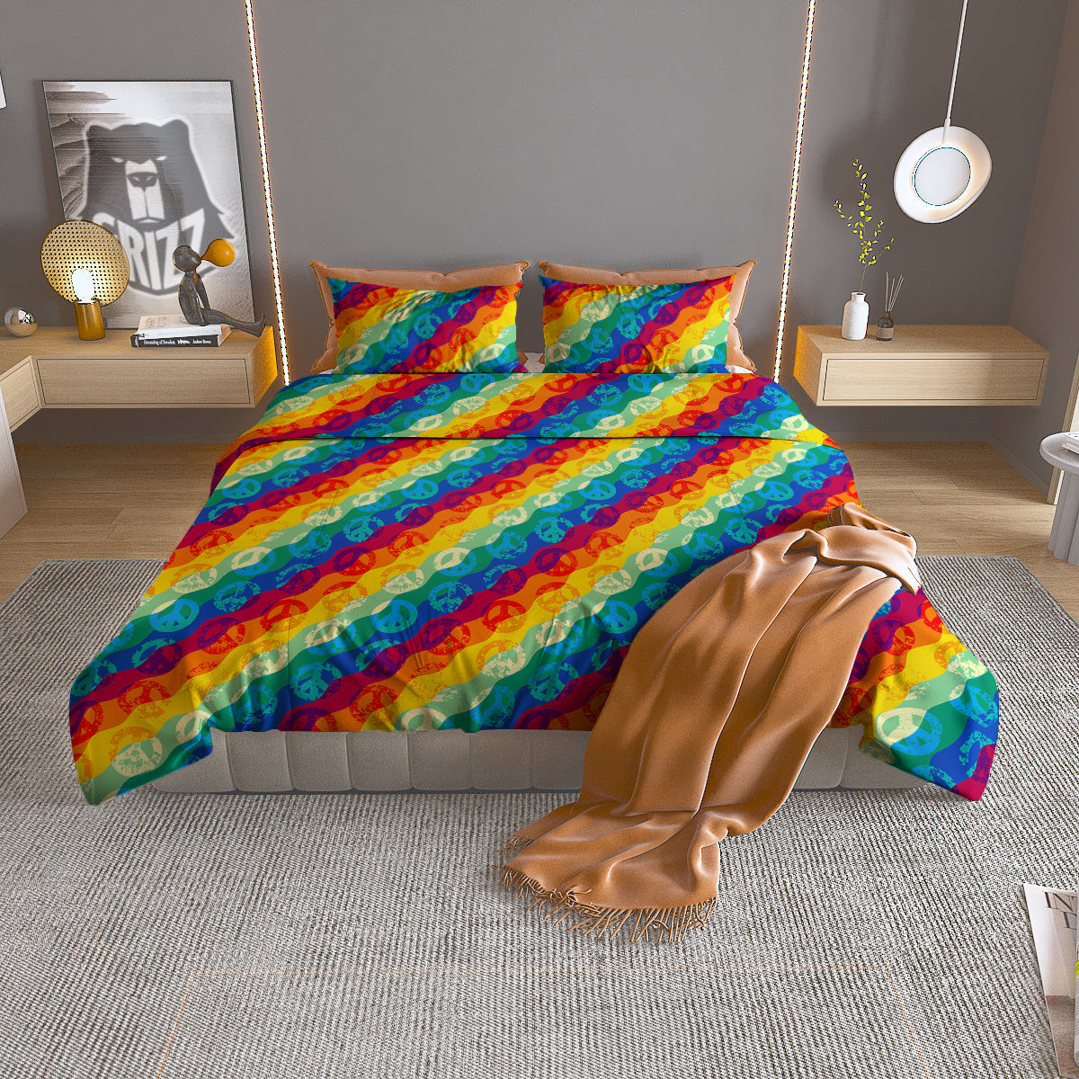 Abstract Rainbow Peace Signs And LGBT Print Pattern Duvet Cover Bedding Set-grizzshop