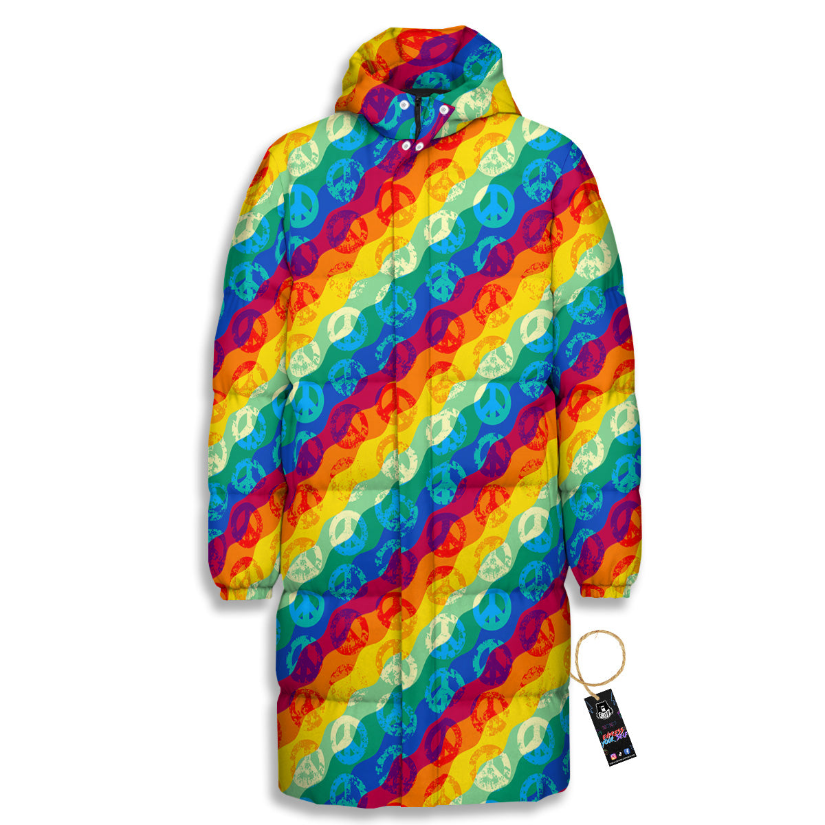 Abstract Rainbow Peace Signs And LGBT Print Pattern Long Down Jacket-grizzshop
