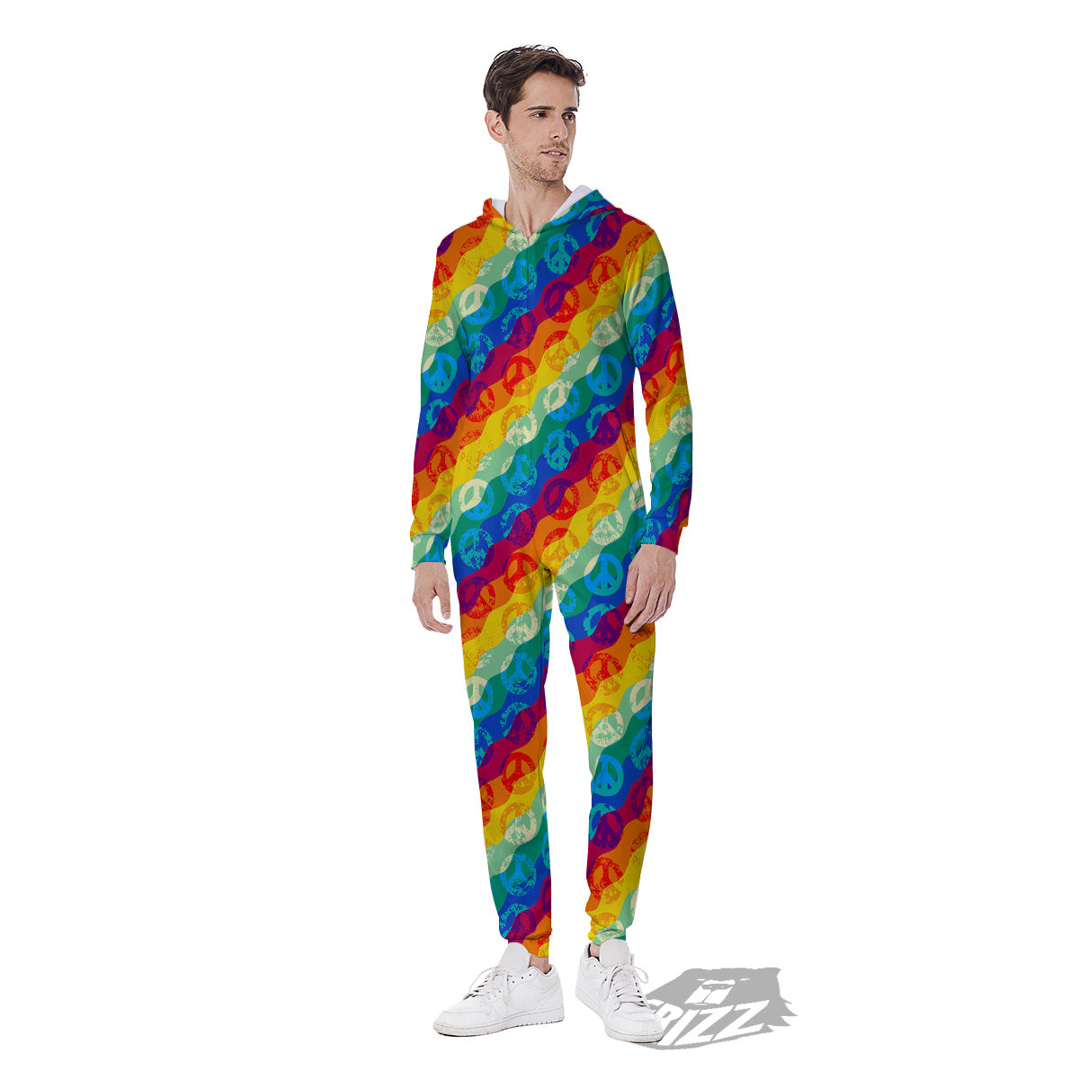 Abstract Rainbow Peace Signs And LGBT Print Pattern Men's Jumpsuit-grizzshop