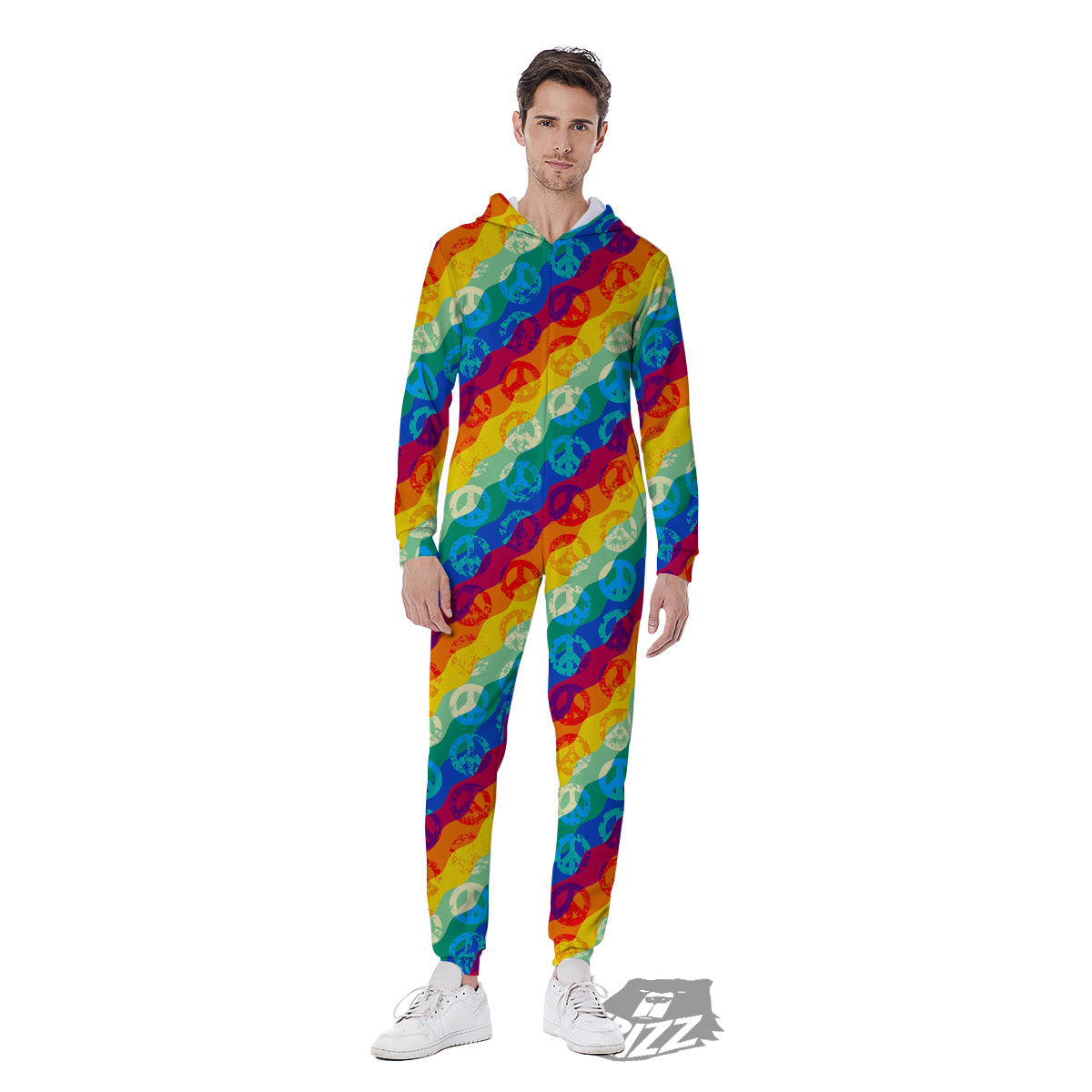 Abstract Rainbow Peace Signs And LGBT Print Pattern Men's Jumpsuit-grizzshop