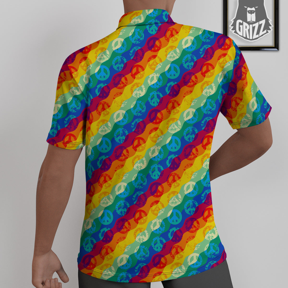 Abstract Rainbow Peace Signs And LGBT Print Pattern Untucked Shirts-grizzshop