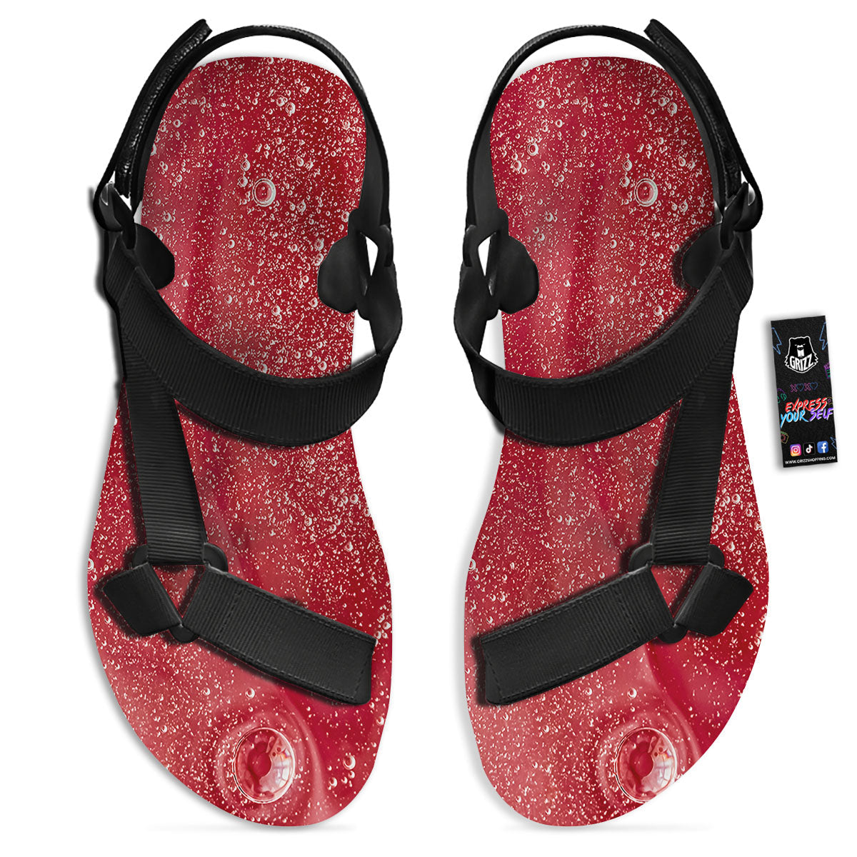 Abstract Red Liquid Black Open Toe Sandals-grizzshop