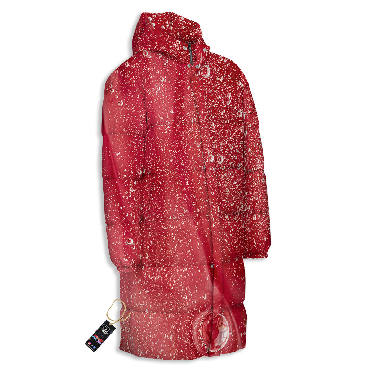 Abstract Red Liquid Long Down Jacket-grizzshop