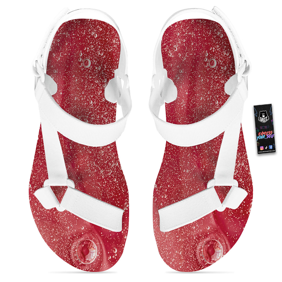 Abstract Red Liquid White Open Toe Sandals-grizzshop