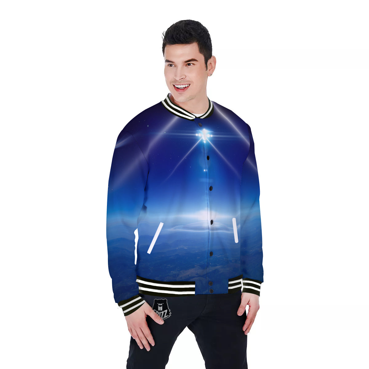 Abstract Sci Fi On Earth Print Baseball Jacket-grizzshop