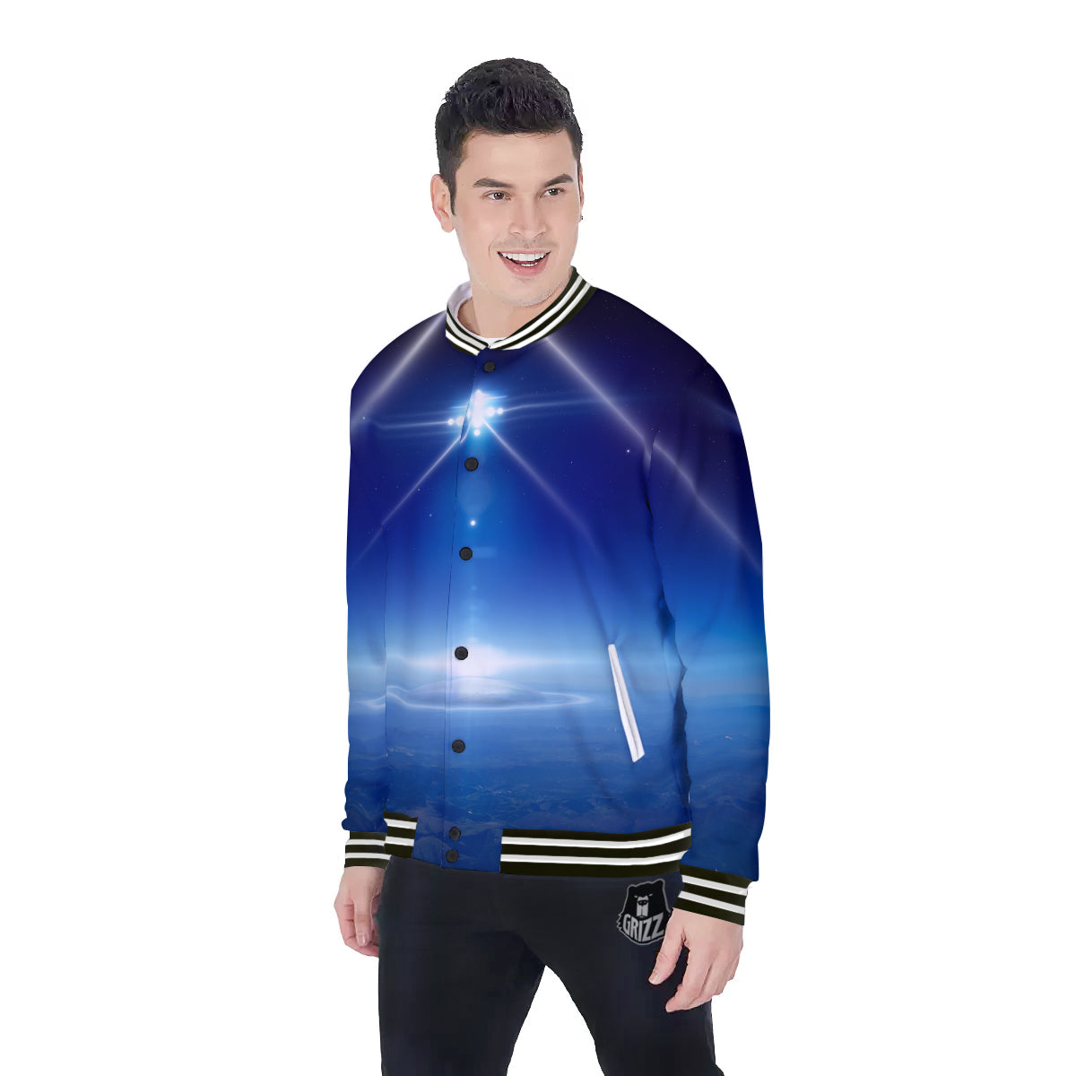 Abstract Sci Fi On Earth Print Baseball Jacket-grizzshop