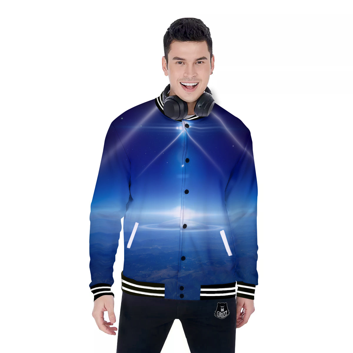 Abstract Sci Fi On Earth Print Baseball Jacket-grizzshop