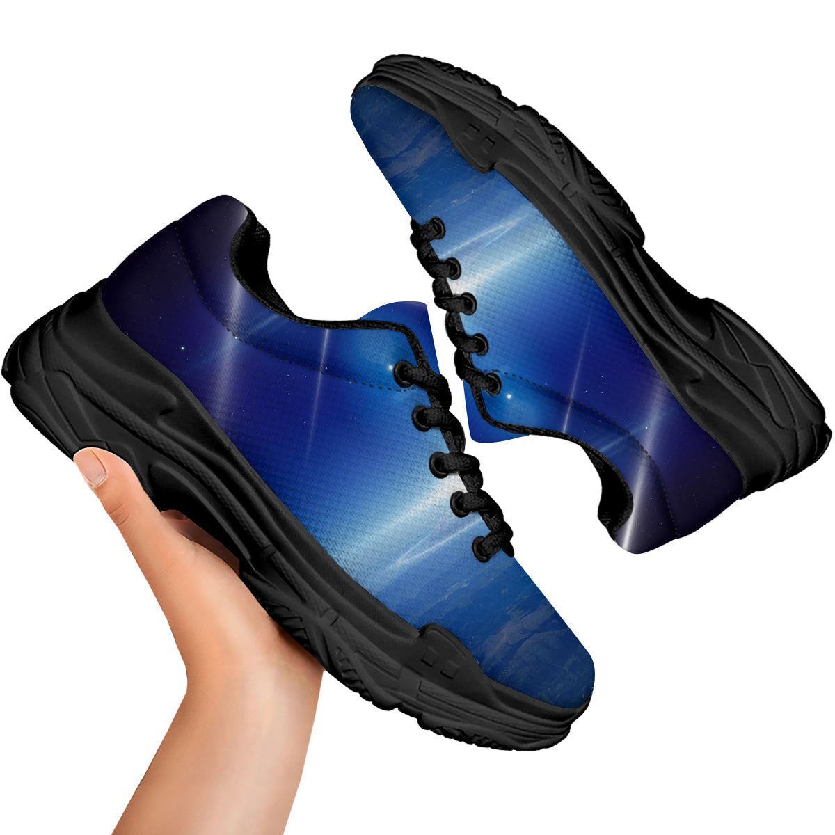 Abstract Sci Fi On Earth Print Black Chunky Shoes-grizzshop