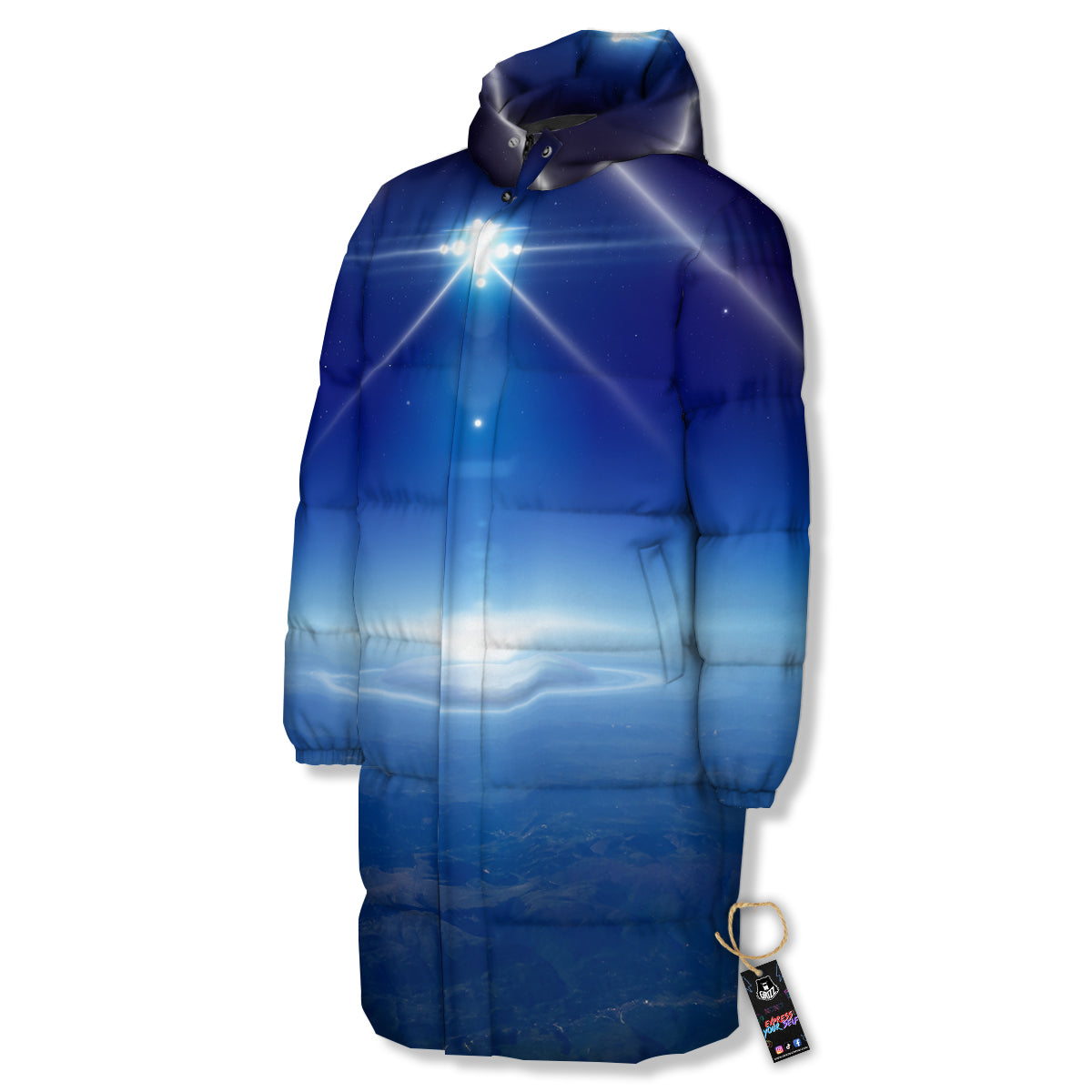 Abstract Sci Fi On Earth Print Long Down Jacket-grizzshop