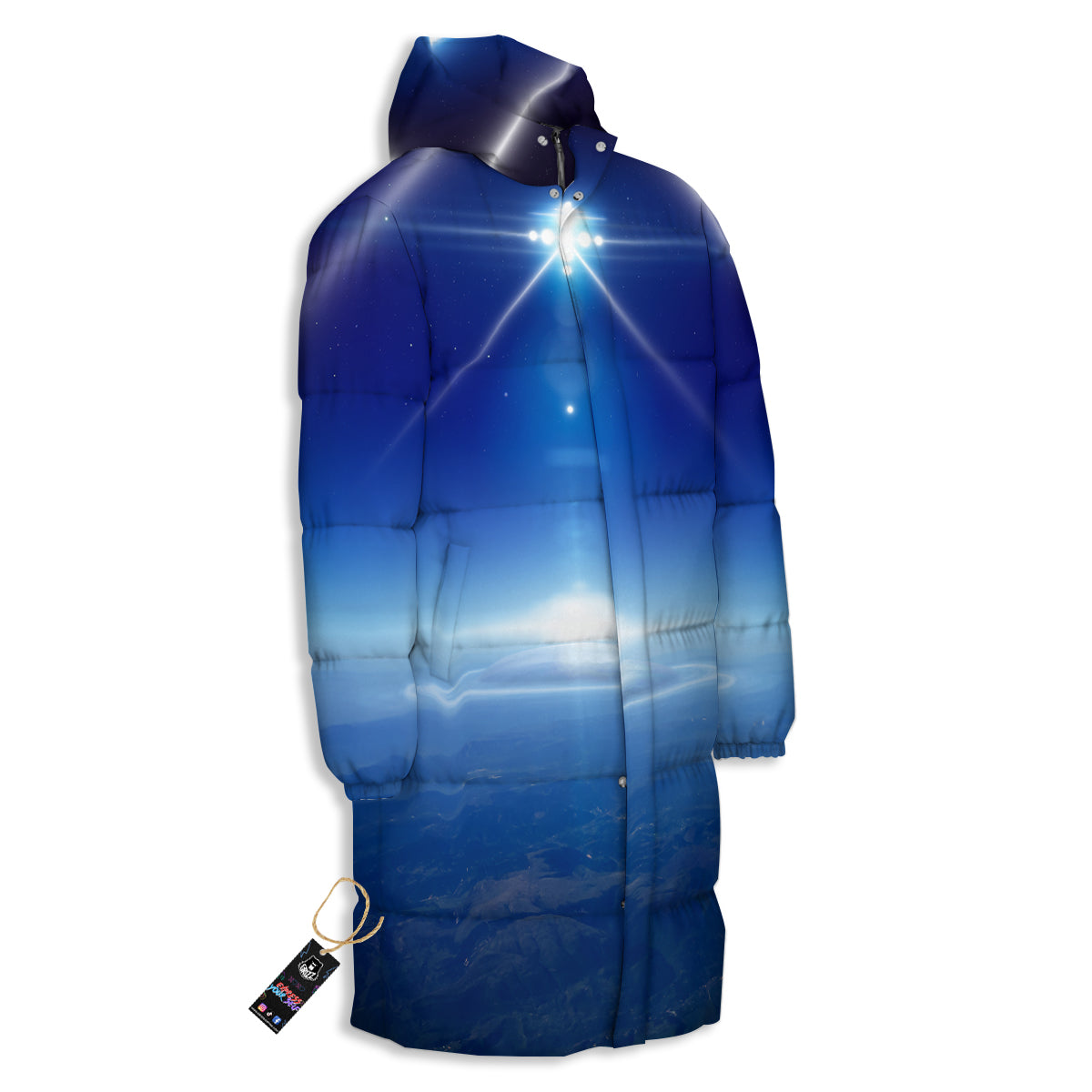 Abstract Sci Fi On Earth Print Long Down Jacket-grizzshop