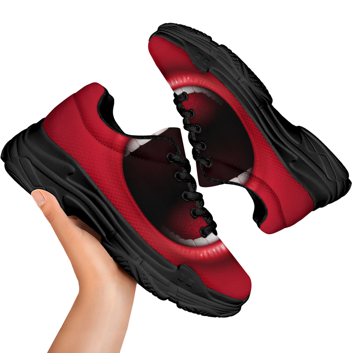 Abstract Scream Red Mouth Print Black Chunky Shoes-grizzshop