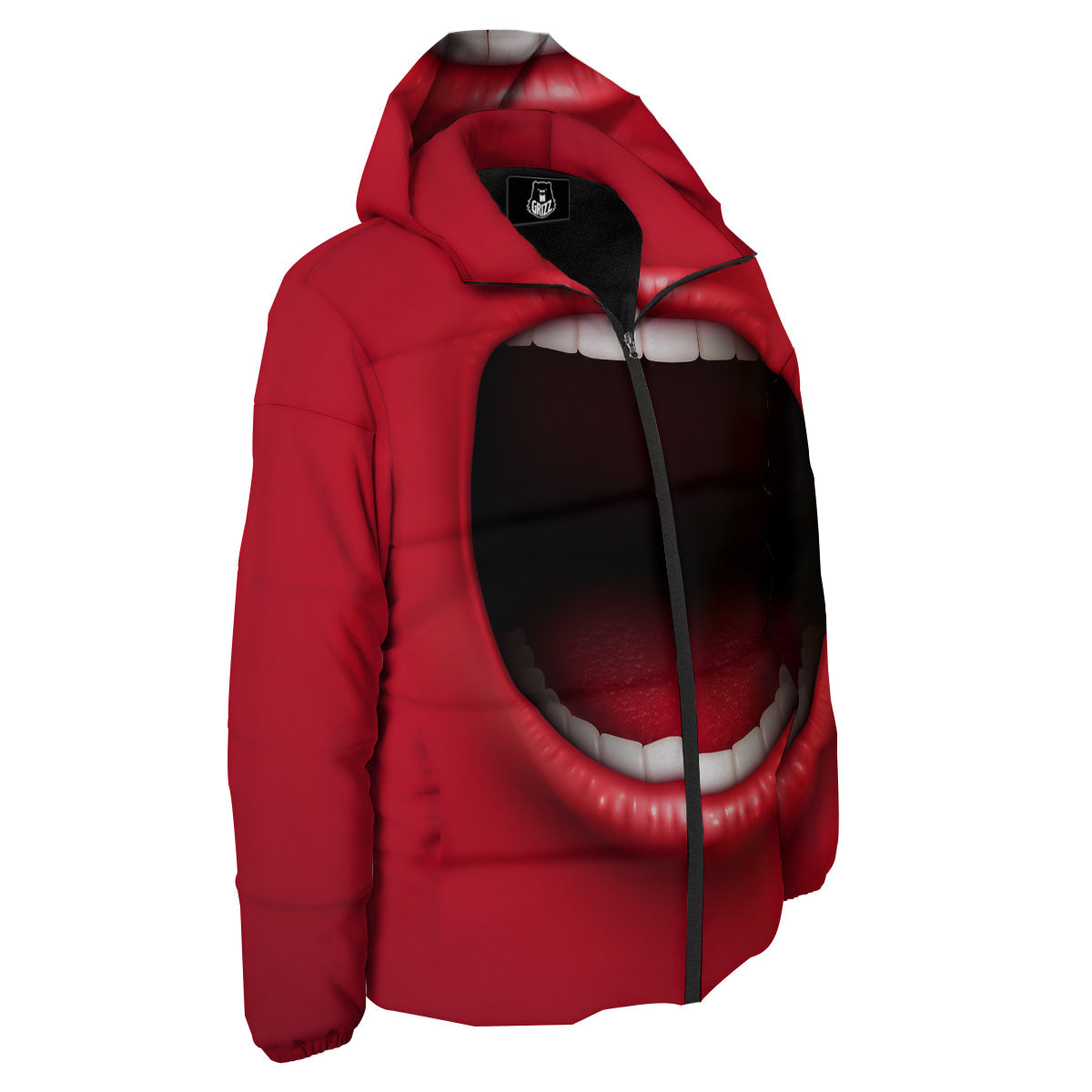 Abstract Scream Red Mouth Print Down Jacket-grizzshop
