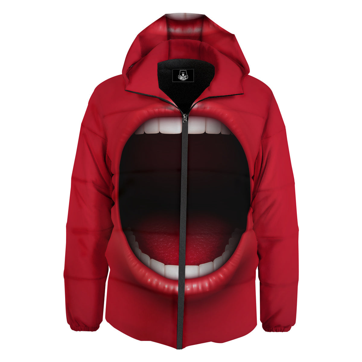 Abstract Scream Red Mouth Print Down Jacket-grizzshop