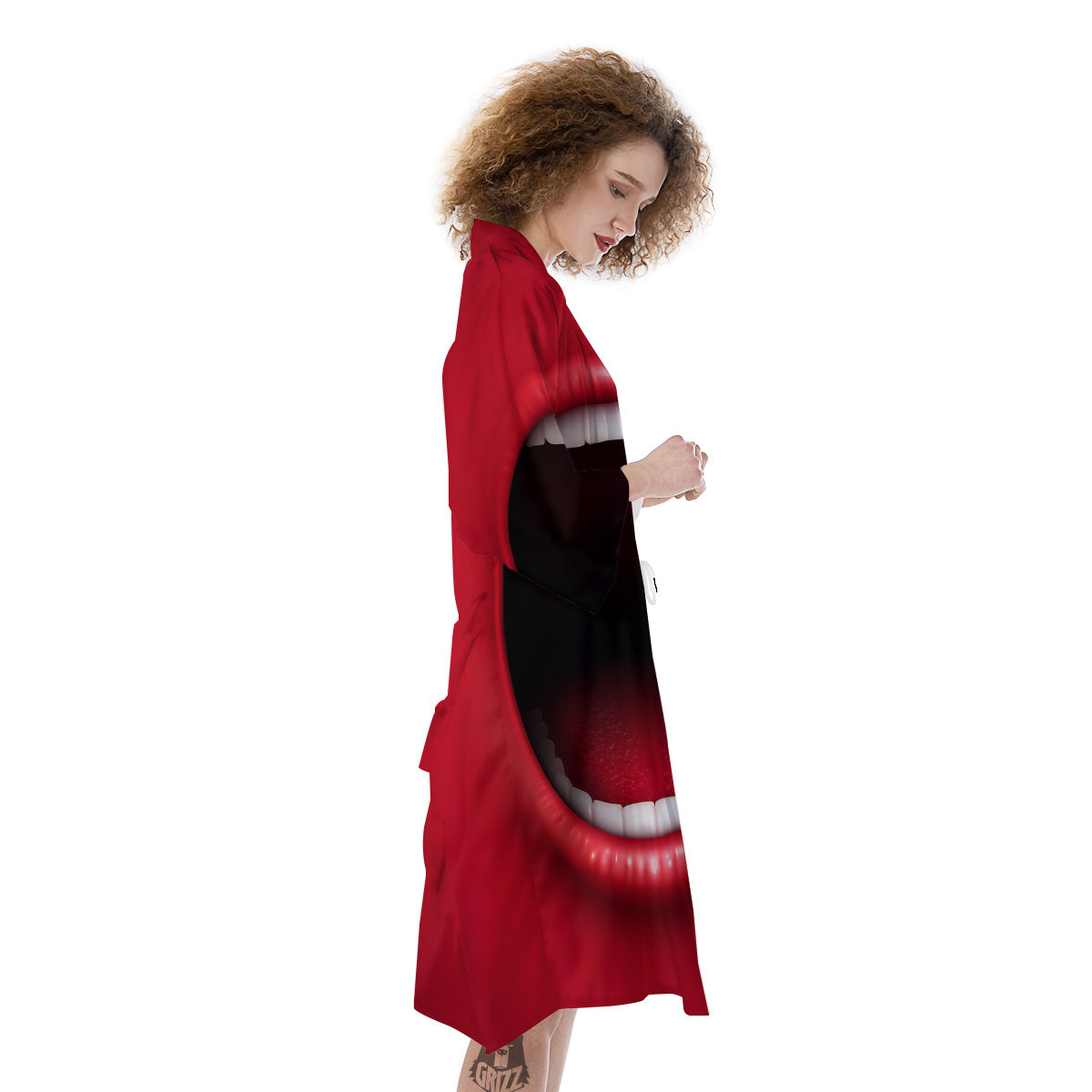 Abstract Scream Red Mouth Print Kimono-grizzshop