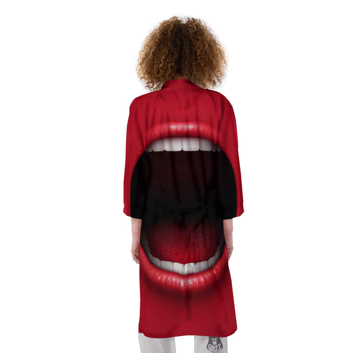 Abstract Scream Red Mouth Print Kimono-grizzshop