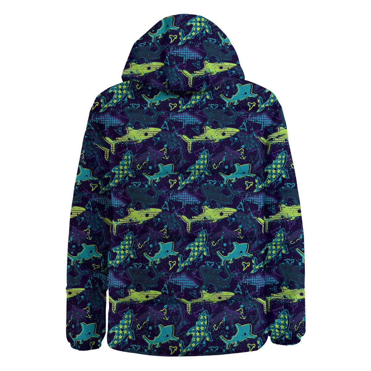 Abstract Shark Print Pattern Down Jacket-grizzshop