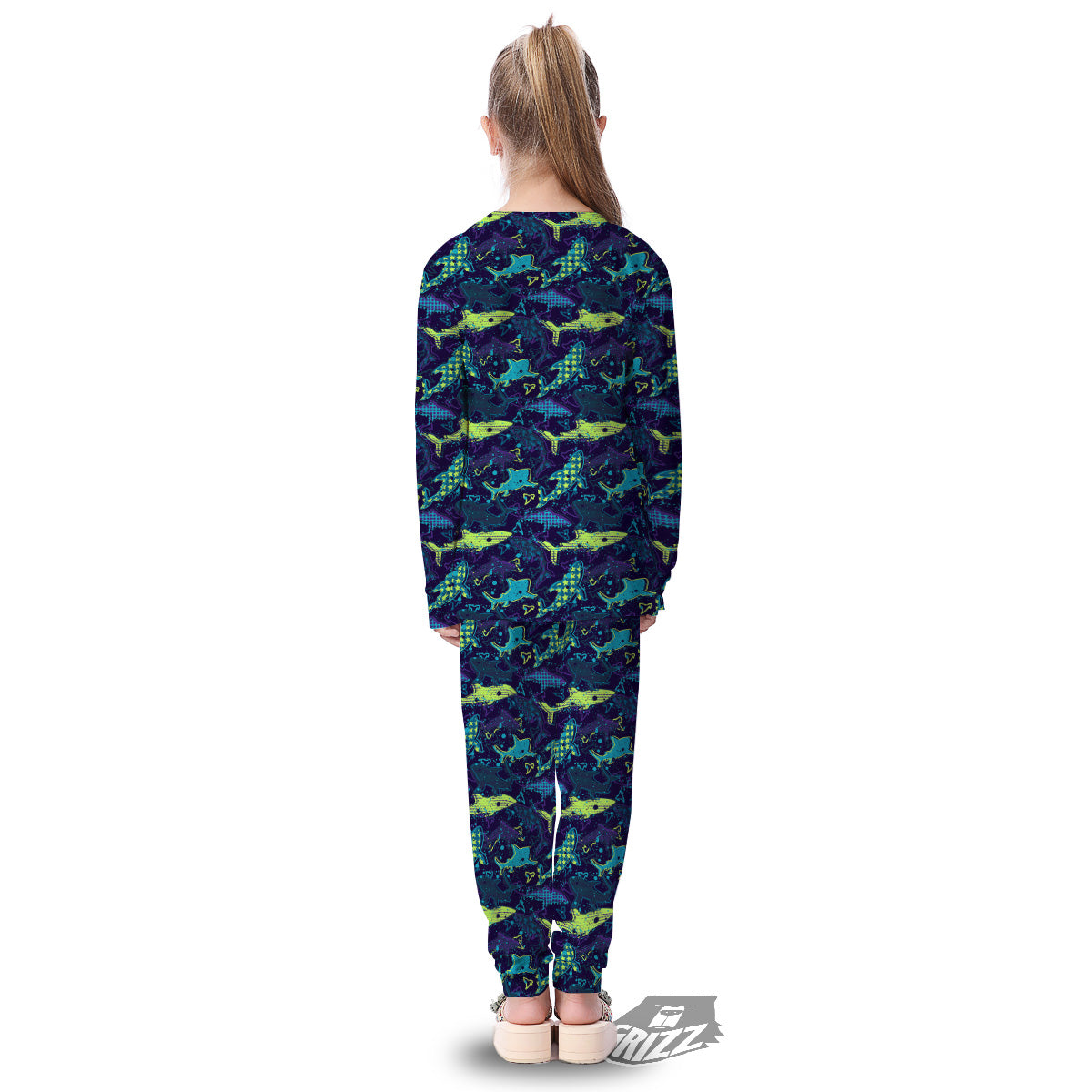 Abstract Shark Print Pattern Kid's Pajamas-grizzshop