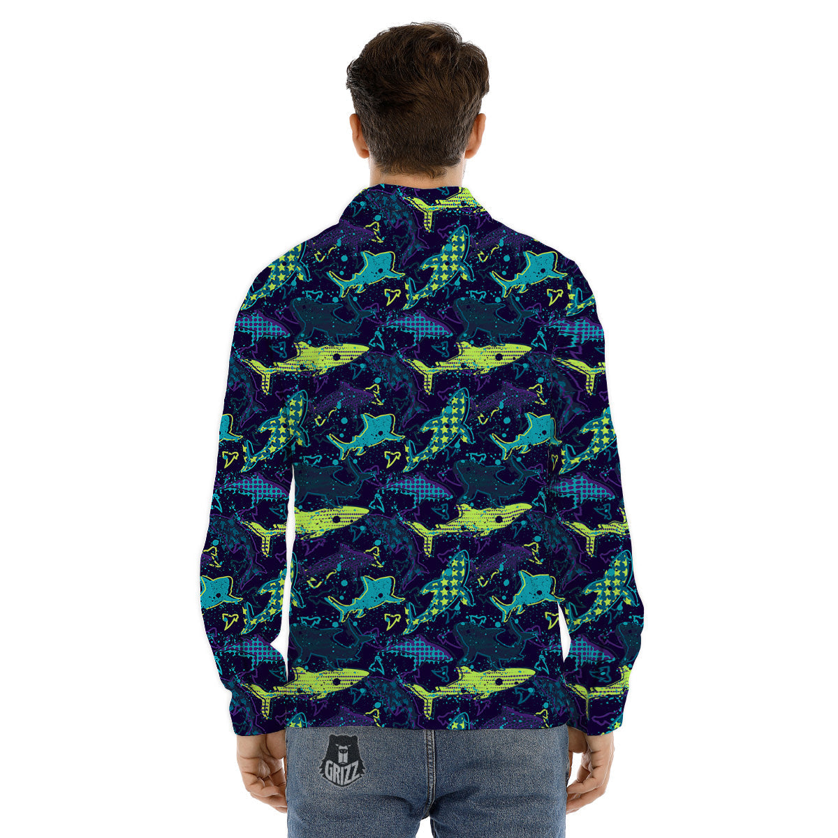 Abstract Shark Print Pattern Men's Dress Shirts-grizzshop