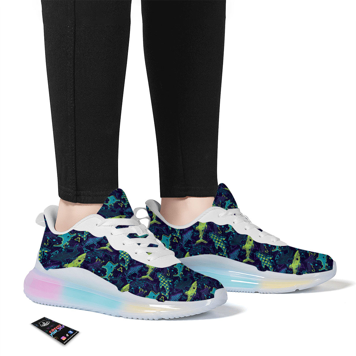 Abstract Shark Print Pattern Running Sneakers-grizzshop