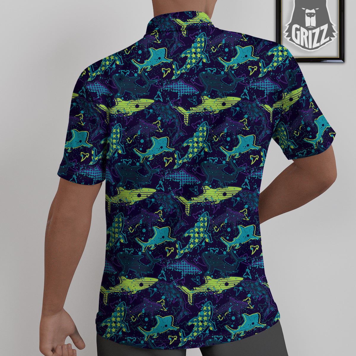 Abstract Shark Print Pattern Untucked Shirts-grizzshop