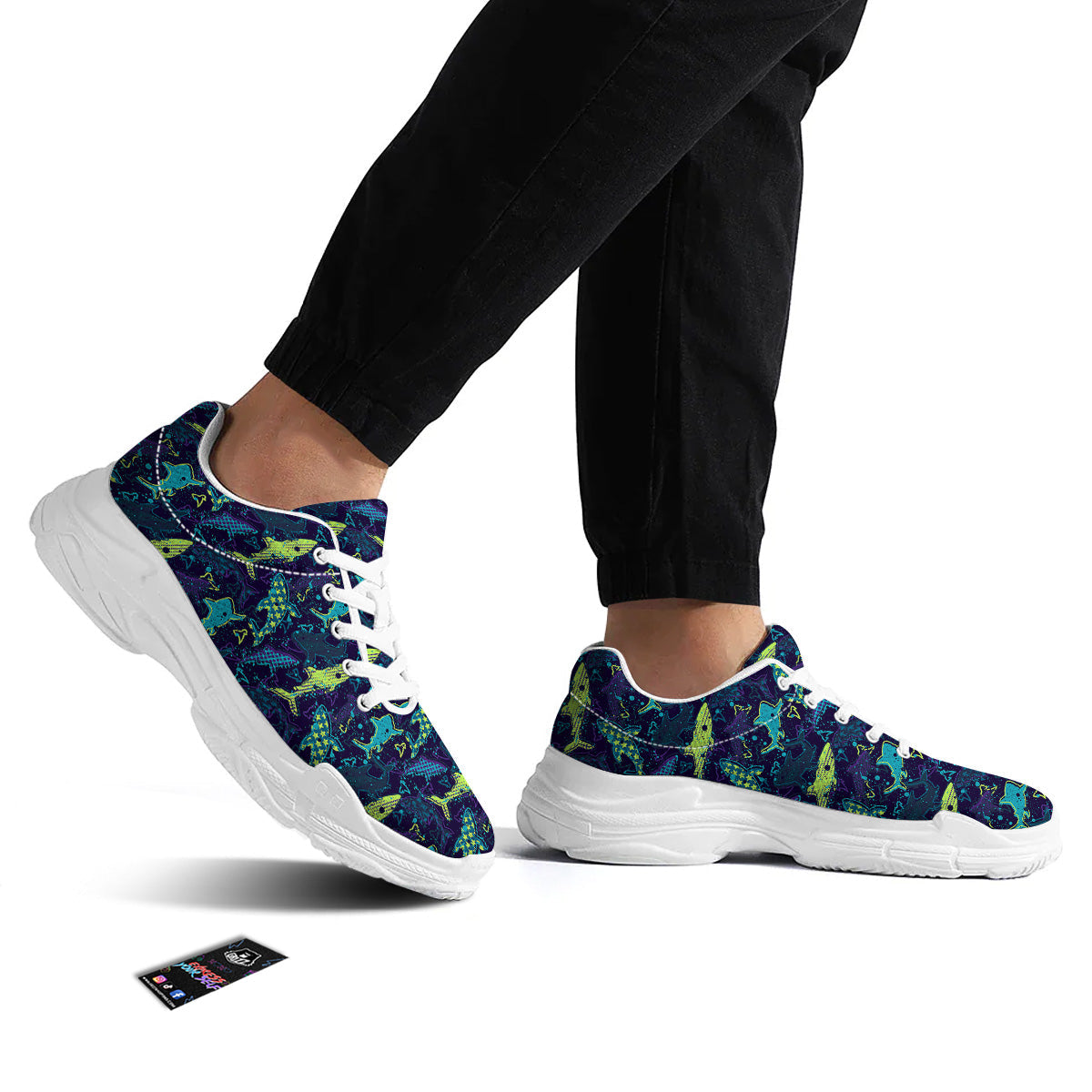 Abstract Shark Print Pattern White Chunky Shoes-grizzshop