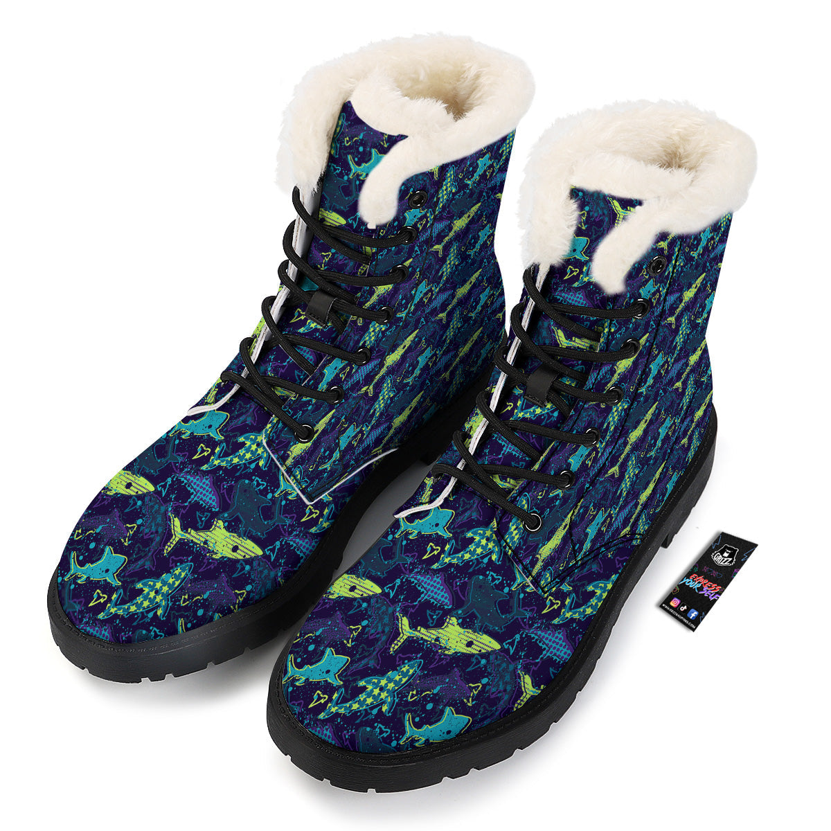 Abstract Shark Print Pattern Winter Boots-grizzshop