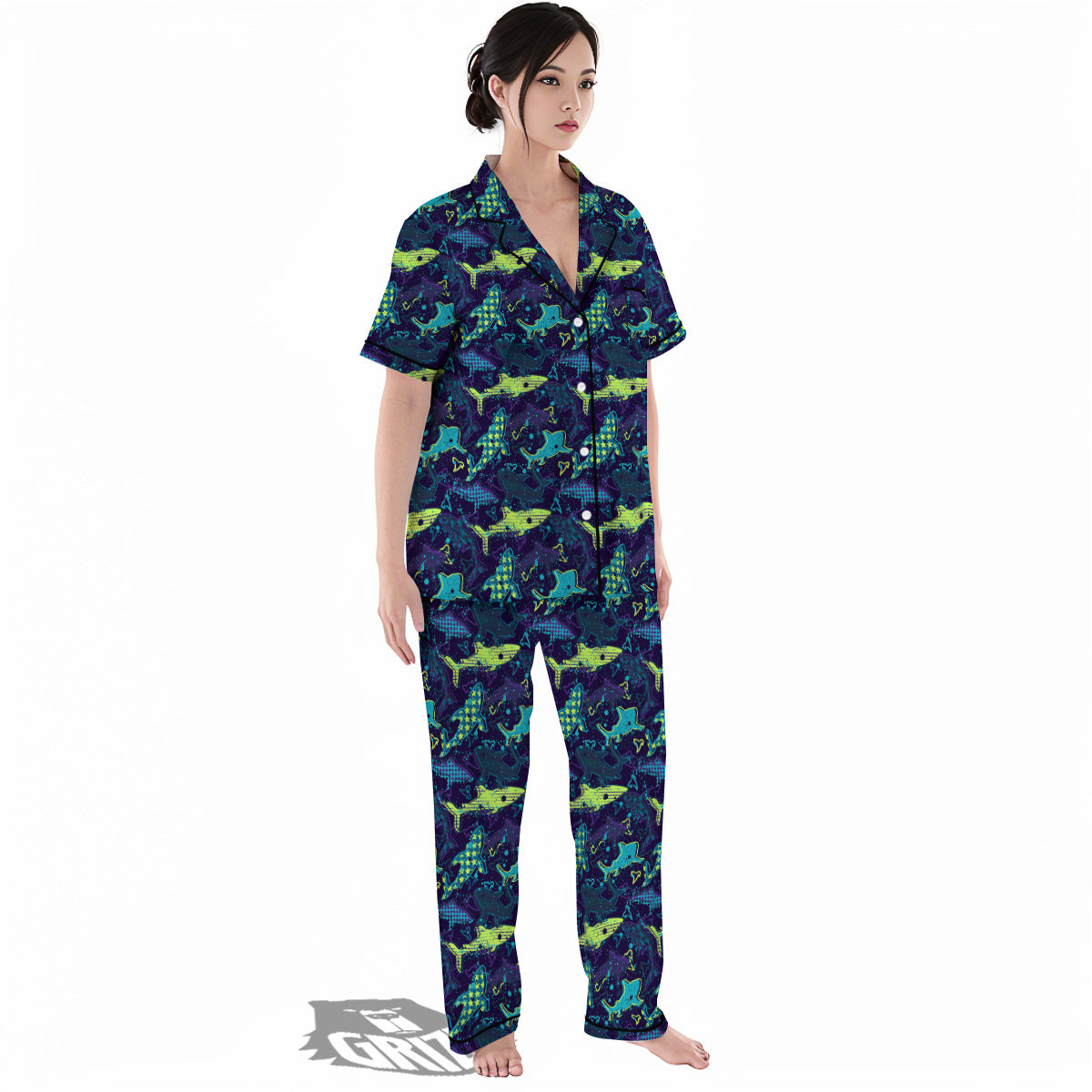 Abstract Shark Print Pattern Women's Pajamas Set-grizzshop