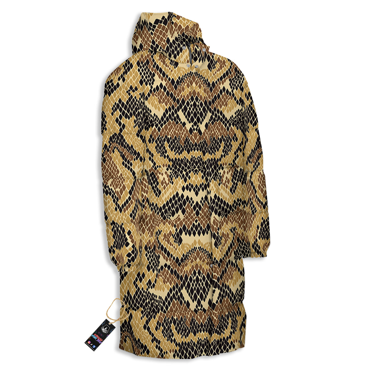 Abstract Snake Skin Print Long Down Jacket-grizzshop