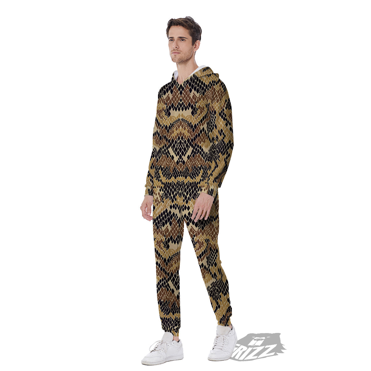 Abstract Snake Skin Print Men's Jumpsuit-grizzshop