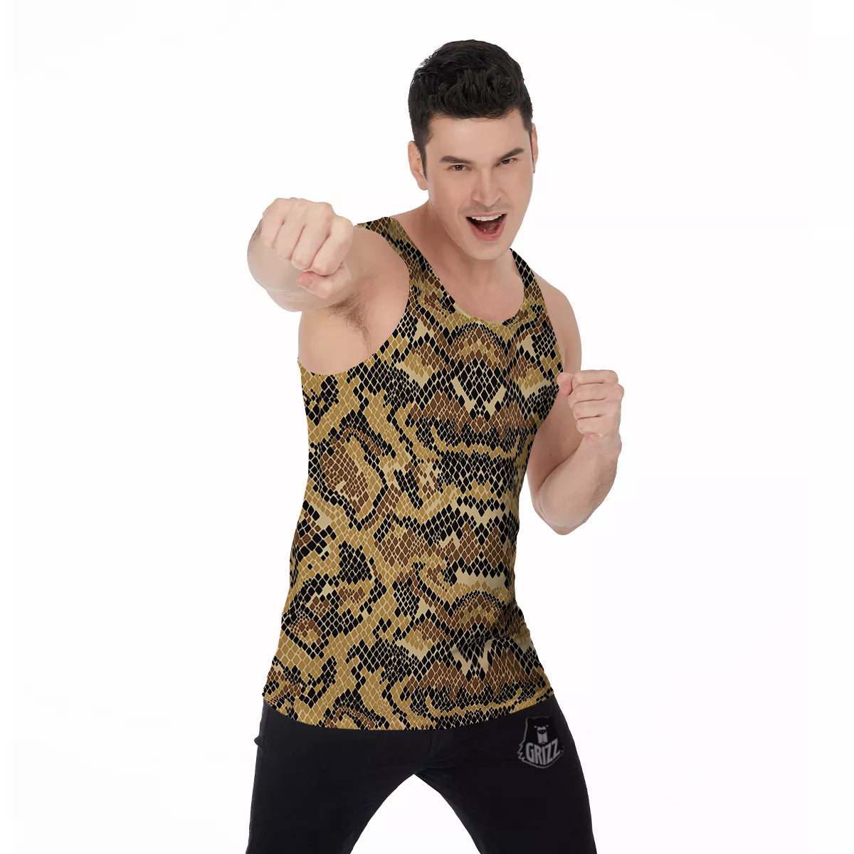 Abstract Snake Skin Print Men's Tank Top-grizzshop