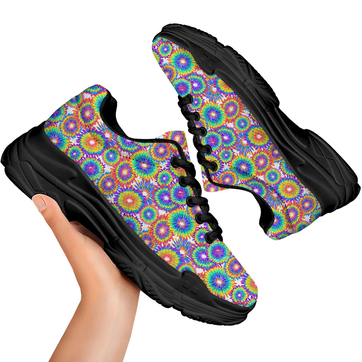 Abstract Sunflower Colorful Print Pattern Black Chunky Shoes-grizzshop
