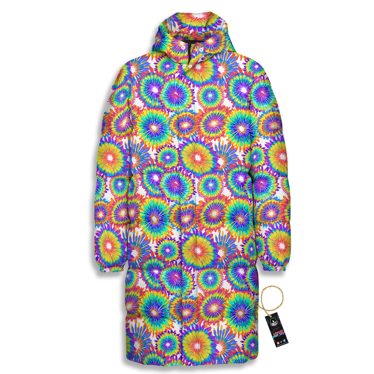 Abstract Sunflower Colorful Print Pattern Long Down Jacket-grizzshop