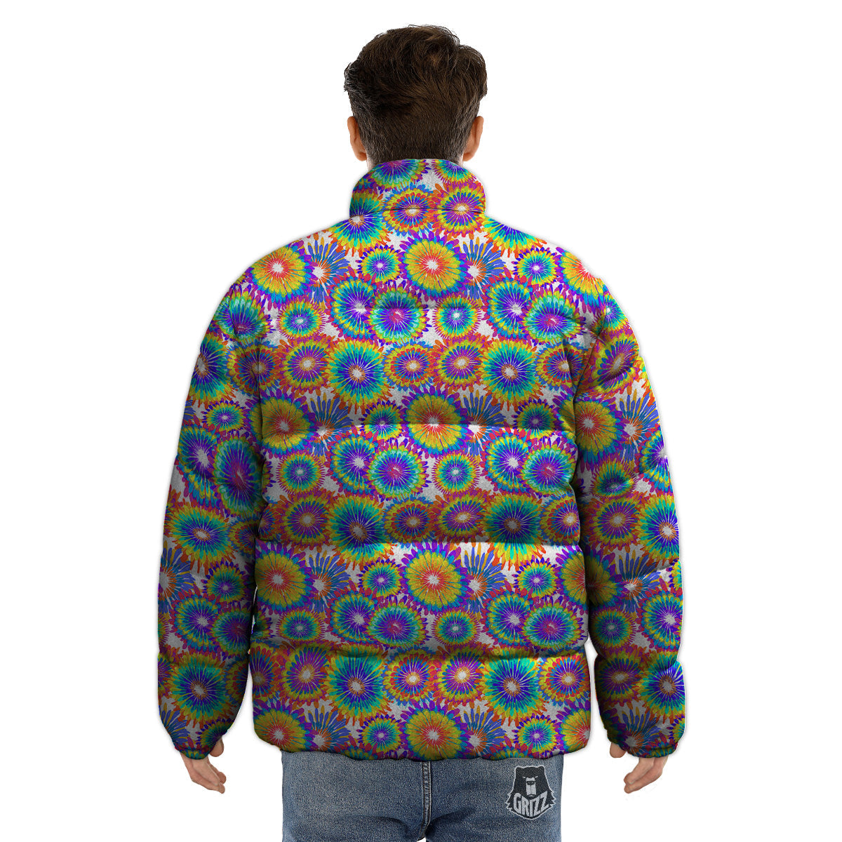 Abstract Sunflower Colorful Print Pattern Puffer Jacket-grizzshop
