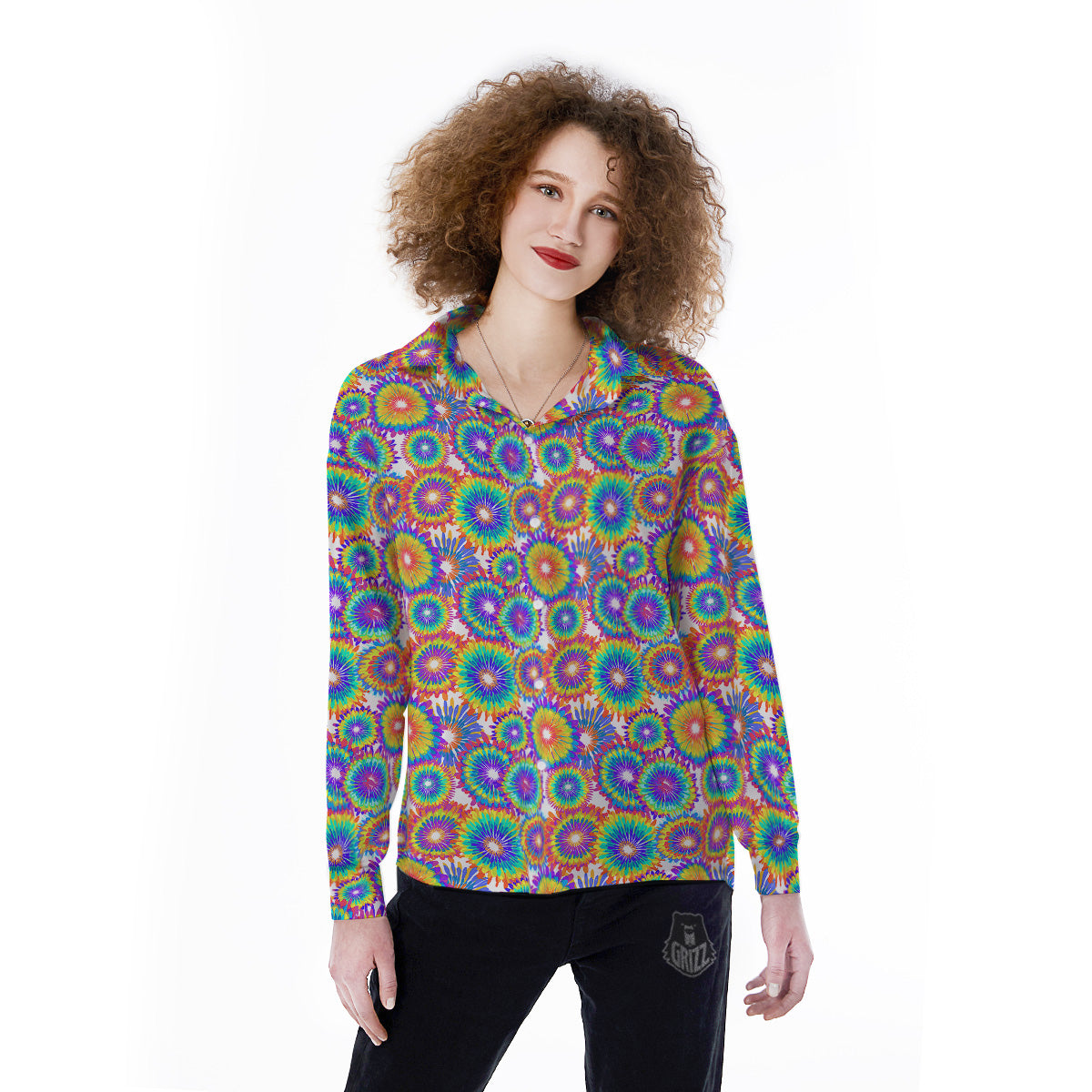 Abstract Sunflower Colorful Print Pattern Women's Long Sleeve Shirts-grizzshop