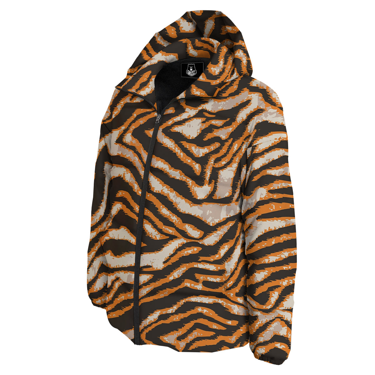 Abstract Tiger Skin Grunge Print Down Jacket-grizzshop